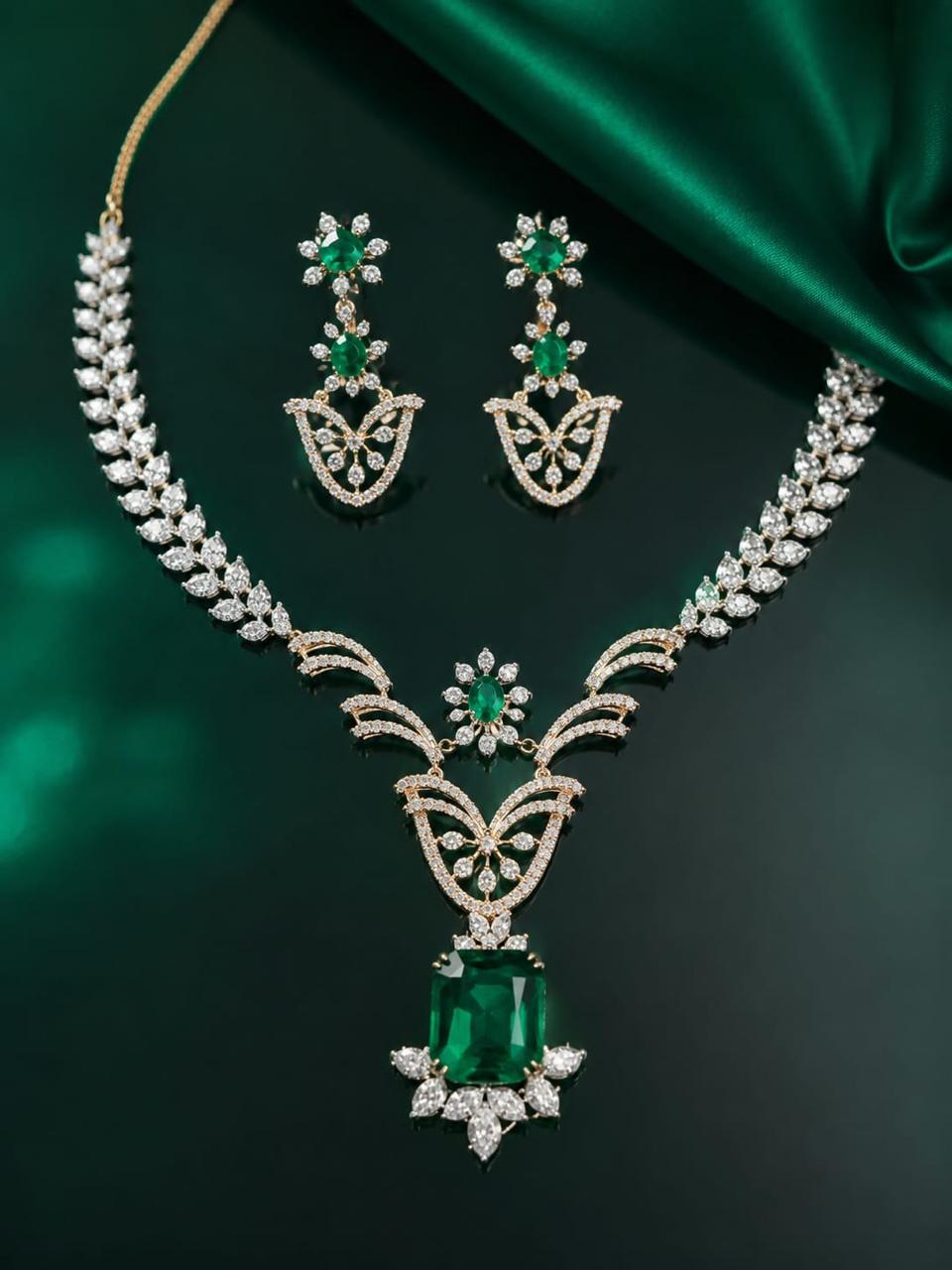 Double Layered Floral Stone Necklace Set